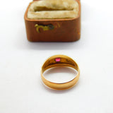 Victorian 22ct Yellow Gold, Ruby & Seed Pearl Boat Ring 1884 Birmingham Antique