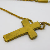 19th Century Italian Gilt Metal Floral Micro Mosaic Cross Pendant Necklace c1860