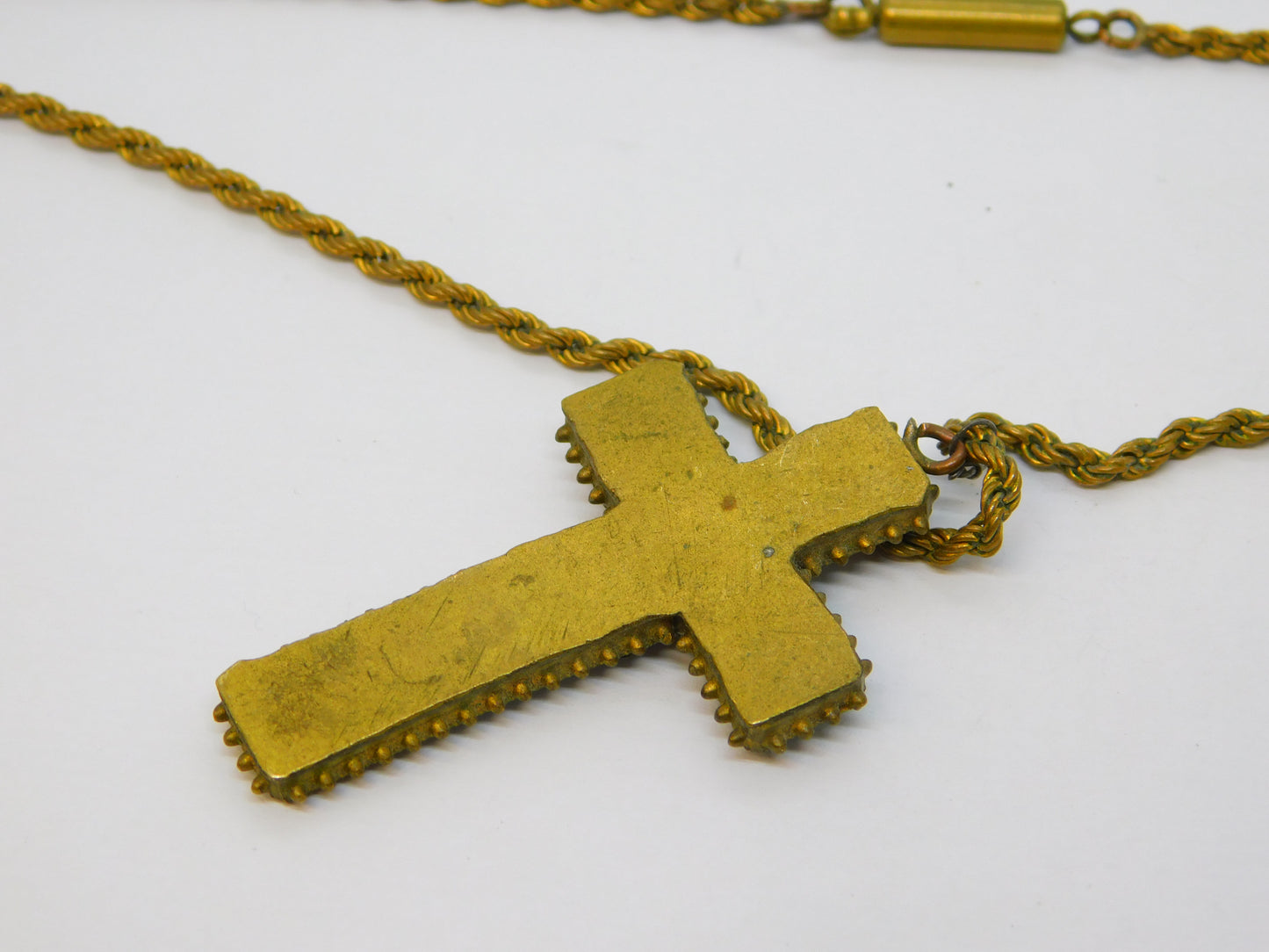 19th Century Italian Gilt Metal Floral Micro Mosaic Cross Pendant Necklace c1860