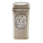 19th Century French Silver & Niello Enamel Shooting Interest Vesta Case Antique