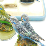 Boxed Asprey & Co Cold Painted Spelter, Onyx & Chrome Budgie Place Settings Antique c1920