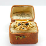 9ct Yellow Gold Floral Pattern Blue Sapphire Set Band Ring 1995 Birmingham