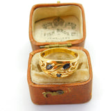9ct Yellow Gold Floral Pattern Blue Sapphire Set Band Ring 1995 Birmingham