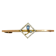 Edwardian 9ct Gold, White Enamel & Topaz Floral Bar Brooch Antique