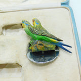 Boxed Asprey & Co Cold Painted Spelter, Onyx & Chrome Budgie Place Settings Antique c1920