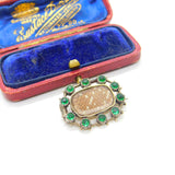 Georgian 9ct Gold Mourning Brooch with Hair Weave & Emerald Paste c1810 Antique