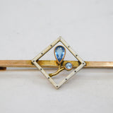 Edwardian 9ct Gold, White Enamel & Topaz Floral Bar Brooch Antique