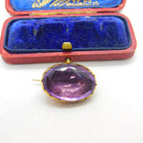 Georgian 9ct Yellow Gold & Faceted Amethyst Brooch Antique c1810 Seal Back