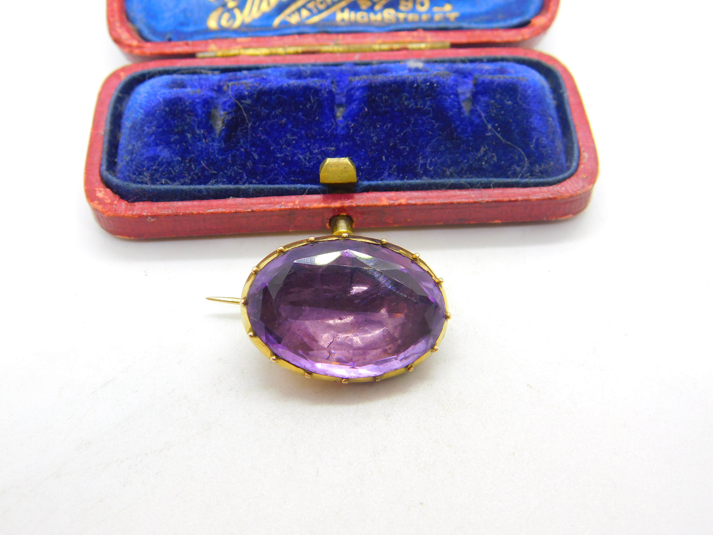 Georgian 9ct Yellow Gold & Faceted Amethyst Brooch Antique c1810 Seal Back