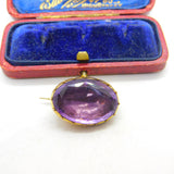 Georgian 9ct Yellow Gold & Faceted Amethyst Brooch Antique c1810 Seal Back