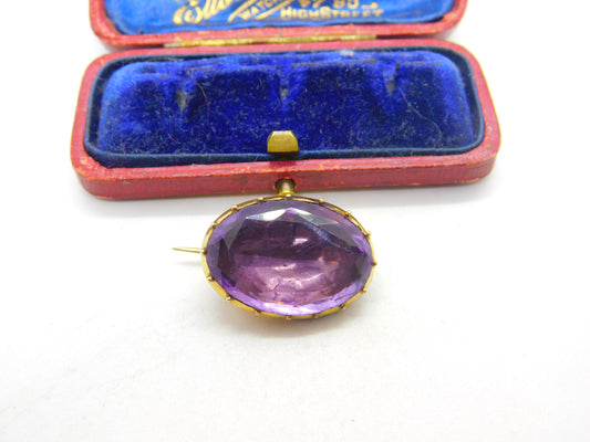 Georgian 9ct Yellow Gold & Faceted Amethyst Brooch Antique c1810 Seal Back