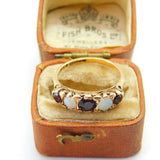 9ct Yellow Gold, Bohemian Garnet & Opal Set Boat Ring 1977 Birmingham