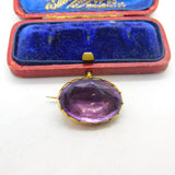 Georgian 9ct Yellow Gold & Faceted Amethyst Brooch Antique c1810 Seal Back