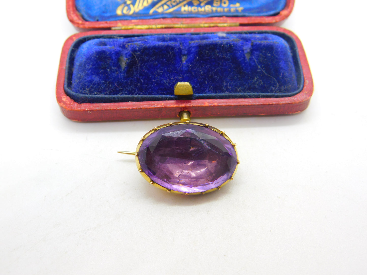 Georgian 9ct Yellow Gold & Faceted Amethyst Brooch Antique c1810 Seal Back