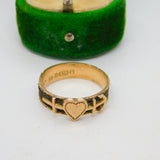 Victorian 9ct Gold 'Faith, Hope, Charity' Hair Weave Mourning Ring Antique 1893