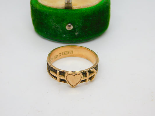 Victorian 9ct Gold 'Faith, Hope, Charity' Hair Weave Mourning Ring Antique 1893