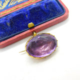 Georgian 9ct Yellow Gold & Faceted Amethyst Brooch Antique c1810 Seal Back