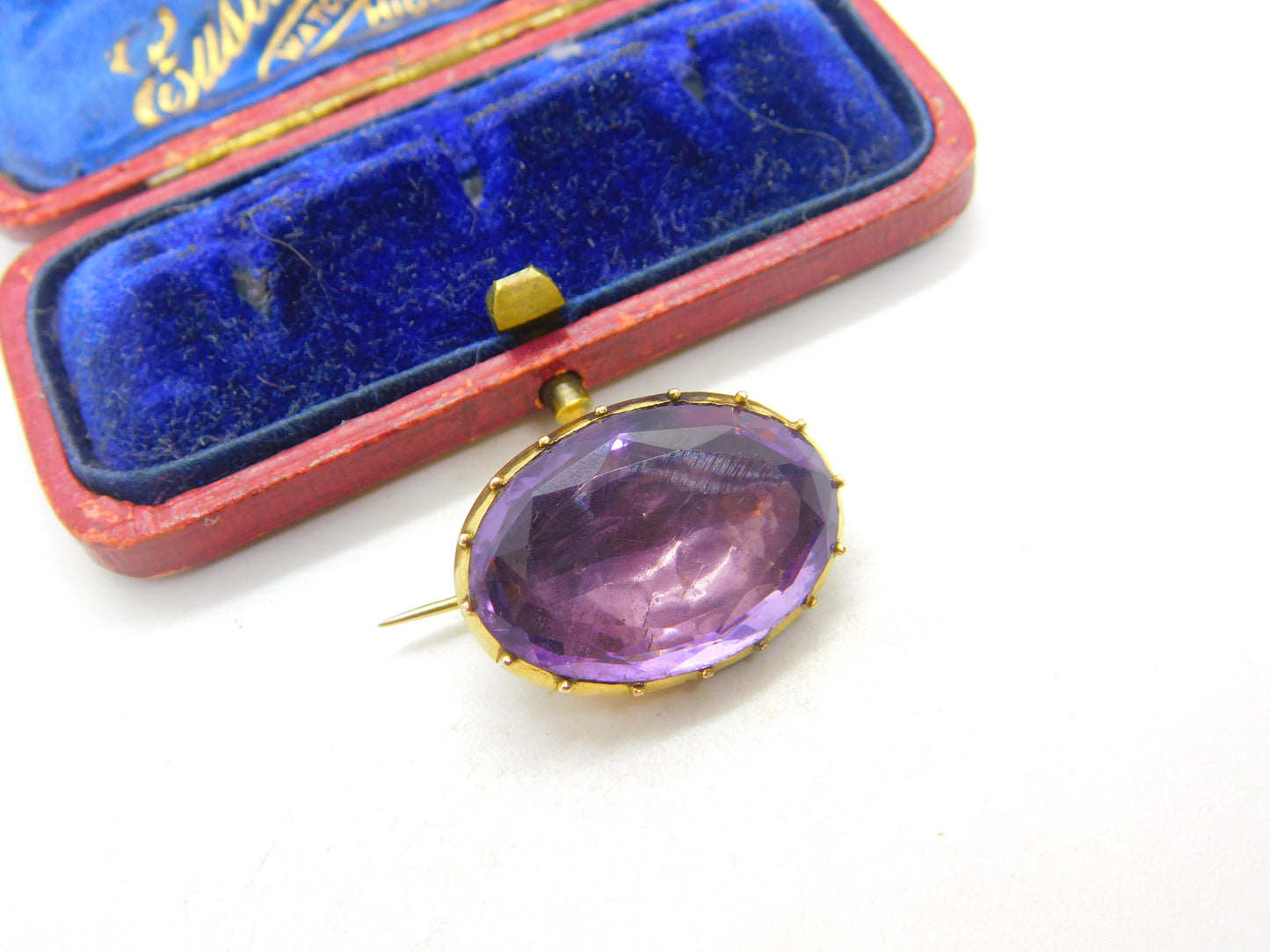 Georgian 9ct Yellow Gold & Faceted Amethyst Brooch Antique c1810 Seal Back