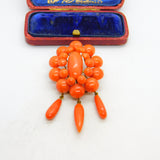 Victorian Yellow Metal & Red Coral Etruscan Statement Pendant Brooch c1850