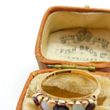 9ct Yellow Gold, Bohemian Garnet & Opal Set Boat Ring 1977 Birmingham