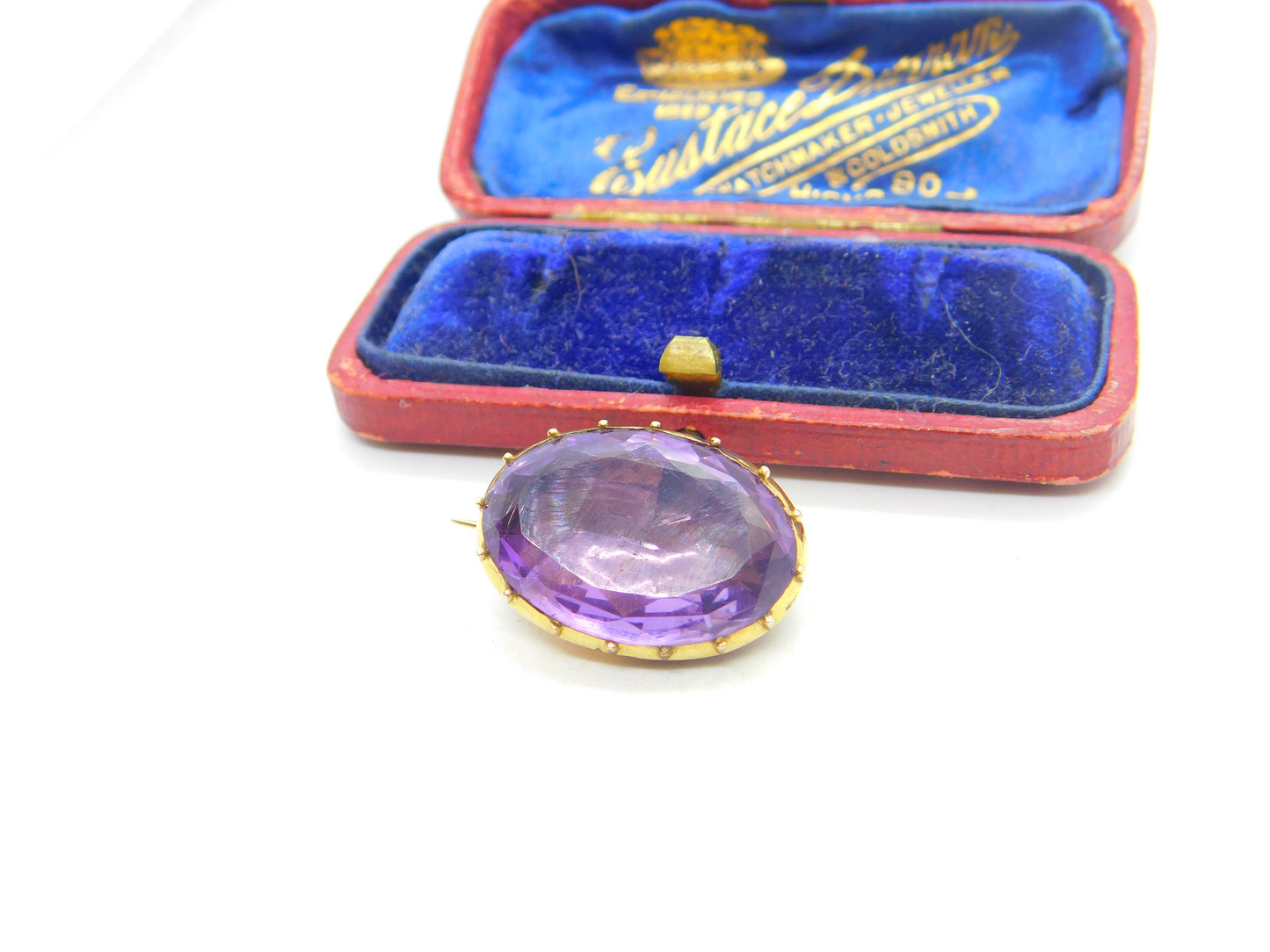 Georgian 9ct Yellow Gold & Faceted Amethyst Brooch Antique c1810 Seal Back