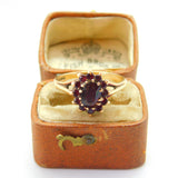 9ct Yellow Gold Bohemian Garnet Set Floral Cluster Ring 1969 Birmingham Vintage