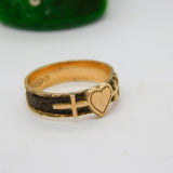Victorian 9ct Gold 'Faith, Hope, Charity' Hair Weave Mourning Ring Antique 1893