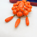 Victorian Yellow Metal & Red Coral Etruscan Statement Pendant Brooch c1850