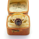 9ct Yellow Gold Bohemian Garnet Set Floral Cluster Ring 1969 Birmingham Vintage