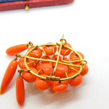 Victorian Yellow Metal & Red Coral Etruscan Statement Pendant Brooch c1850