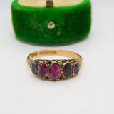 Edwardian 9ct Gold & Almandine Garnet Five-Stone Ring Antique 1908 Birmingham