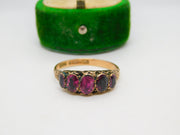 Edwardian 9ct Gold & Almandine Garnet Five-Stone Ring Antique 1908 Birmingham
