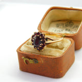 9ct Yellow Gold Bohemian Garnet Set Floral Cluster Ring 1969 Birmingham Vintage