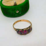 Edwardian 9ct Gold & Almandine Garnet Five-Stone Ring Antique 1908 Birmingham