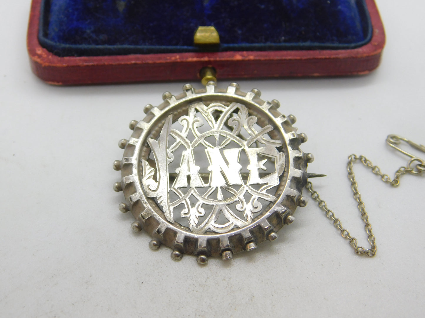 Victorian Sterling Silver 'Jane' Name Christening Brooch 1883 Birmingham