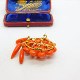 Victorian Yellow Metal & Red Coral Etruscan Statement Pendant Brooch c1850