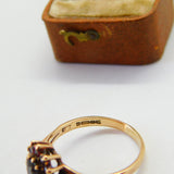 9ct Yellow Gold Bohemian Garnet Set Floral Cluster Ring 1969 Birmingham Vintage