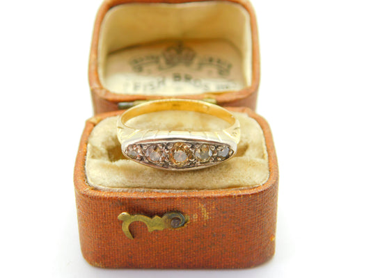 Edwardian 18ct Gold 0.5ct Natural Yellow Diamond Boat Ring c1910 London Antique