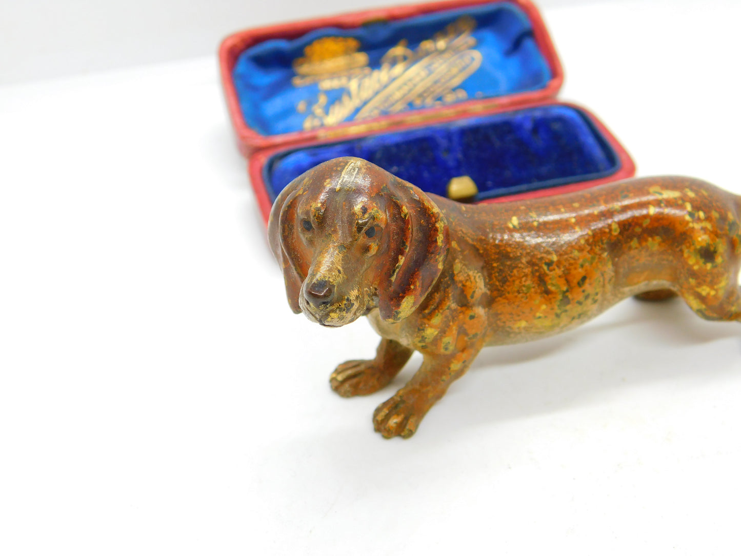 Victorian Cold Painted Vienna Bronze Dachshund Dog Sculpture Antique c1860