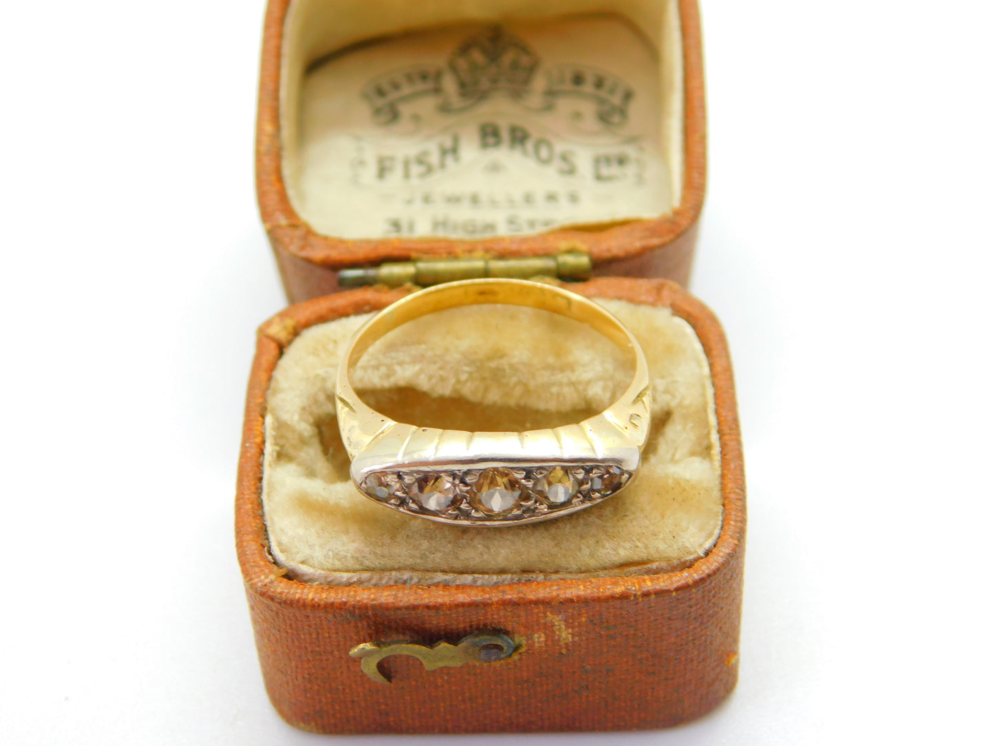 Edwardian 18ct Gold 0.5ct Natural Yellow Diamond Boat Ring c1910 London Antique