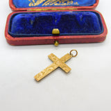 Edwardian 9ct Yellow Gold Floral Pattern Cross Crucifix Antique c1910