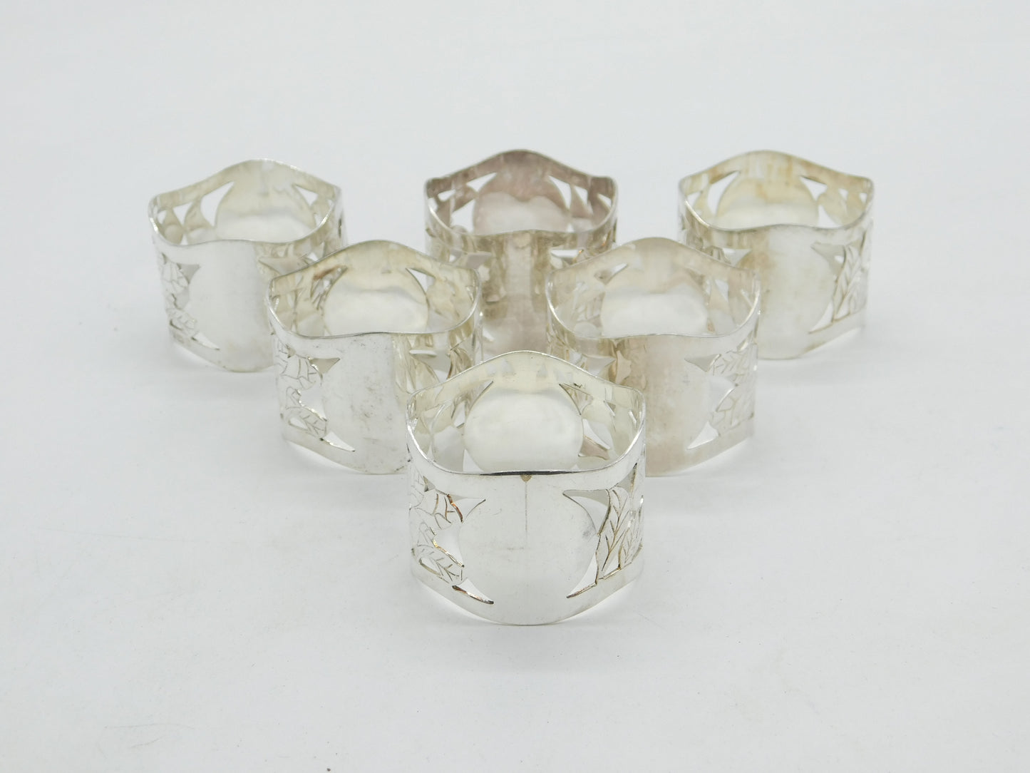 Set of Six Sterling Silver Floral Pattern Napkin Ring 1993 Vintage Birmingham