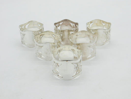 Set of Six Sterling Silver Floral Pattern Napkin Ring 1993 Vintage Birmingham