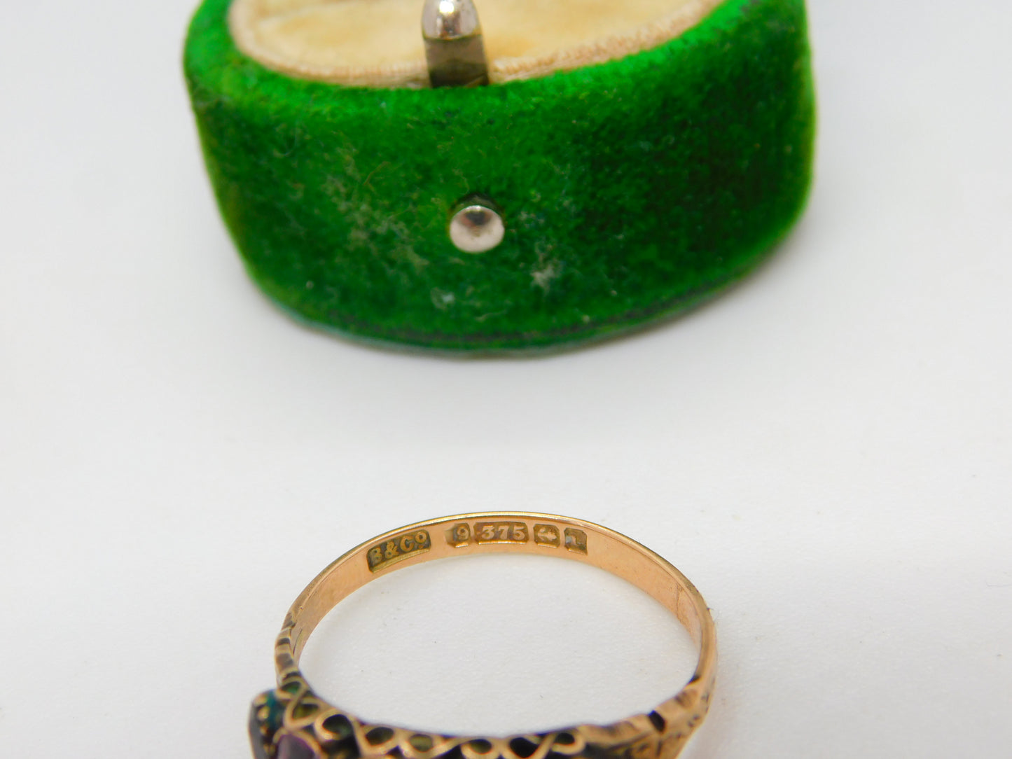 Edwardian 9ct Gold & Almandine Garnet Five-Stone Ring Antique 1908 Birmingham