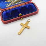 Edwardian 9ct Yellow Gold Floral Pattern Cross Crucifix Antique c1910