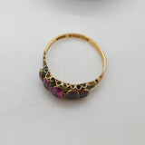 Edwardian 9ct Gold & Almandine Garnet Five-Stone Ring Antique 1908 Birmingham