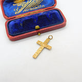 Edwardian 9ct Yellow Gold Floral Pattern Cross Crucifix Antique c1910