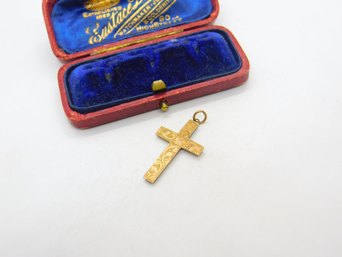 Edwardian 9ct Yellow Gold Floral Pattern Cross Crucifix Antique c1910