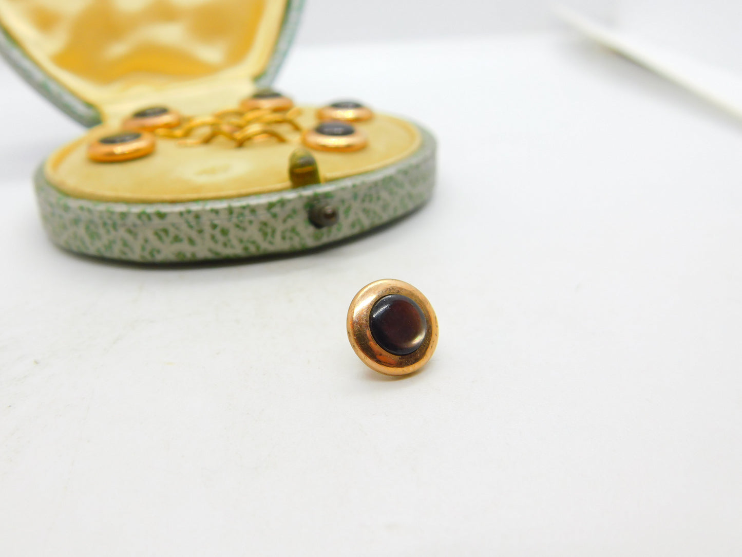 Victorian Boxed Rolled Gold Cat's Eye Set Button Stud Set Antique c1880