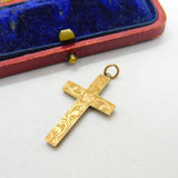 Edwardian 9ct Yellow Gold Floral Pattern Cross Crucifix Antique c1910